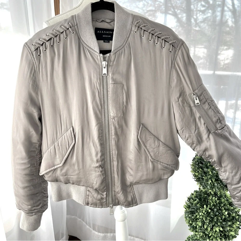 All Saints Bree Lace Bomber Jacket Size Medium - Picture 2 of 16
